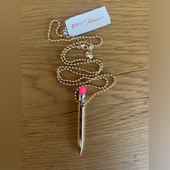 NEW Betsey Johnson Charm School Pencil Pendant Gold & hot pink MSRP $78 - Picture 1 of 4